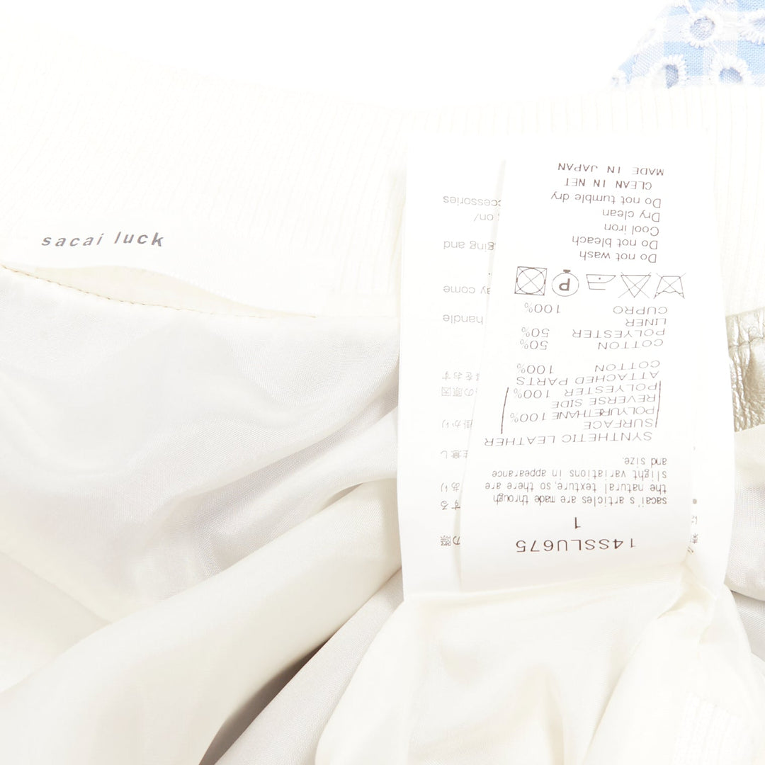 SACAI LUCK blue check embroidery anglais metallic flared varsity jacket JP1 S