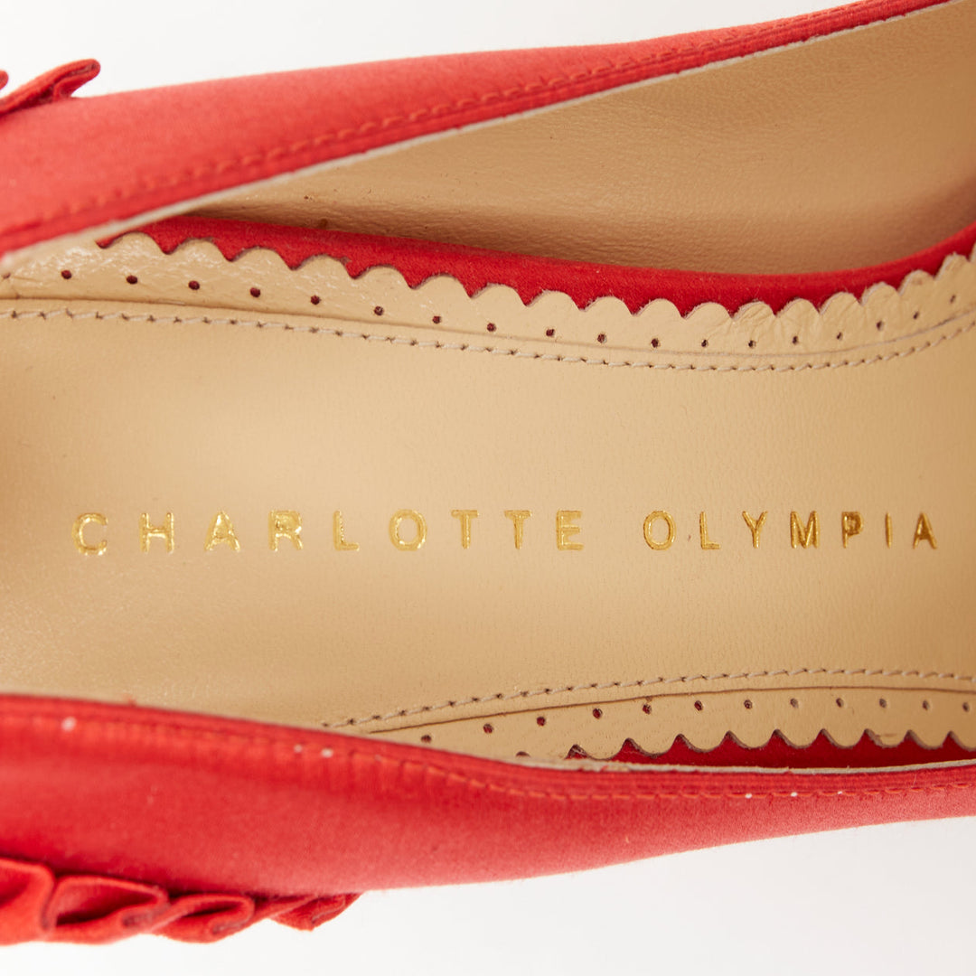 CHARLOTTE OLYMPIA 2011 Paloma red silk satin fan pleat island platform pump EU36