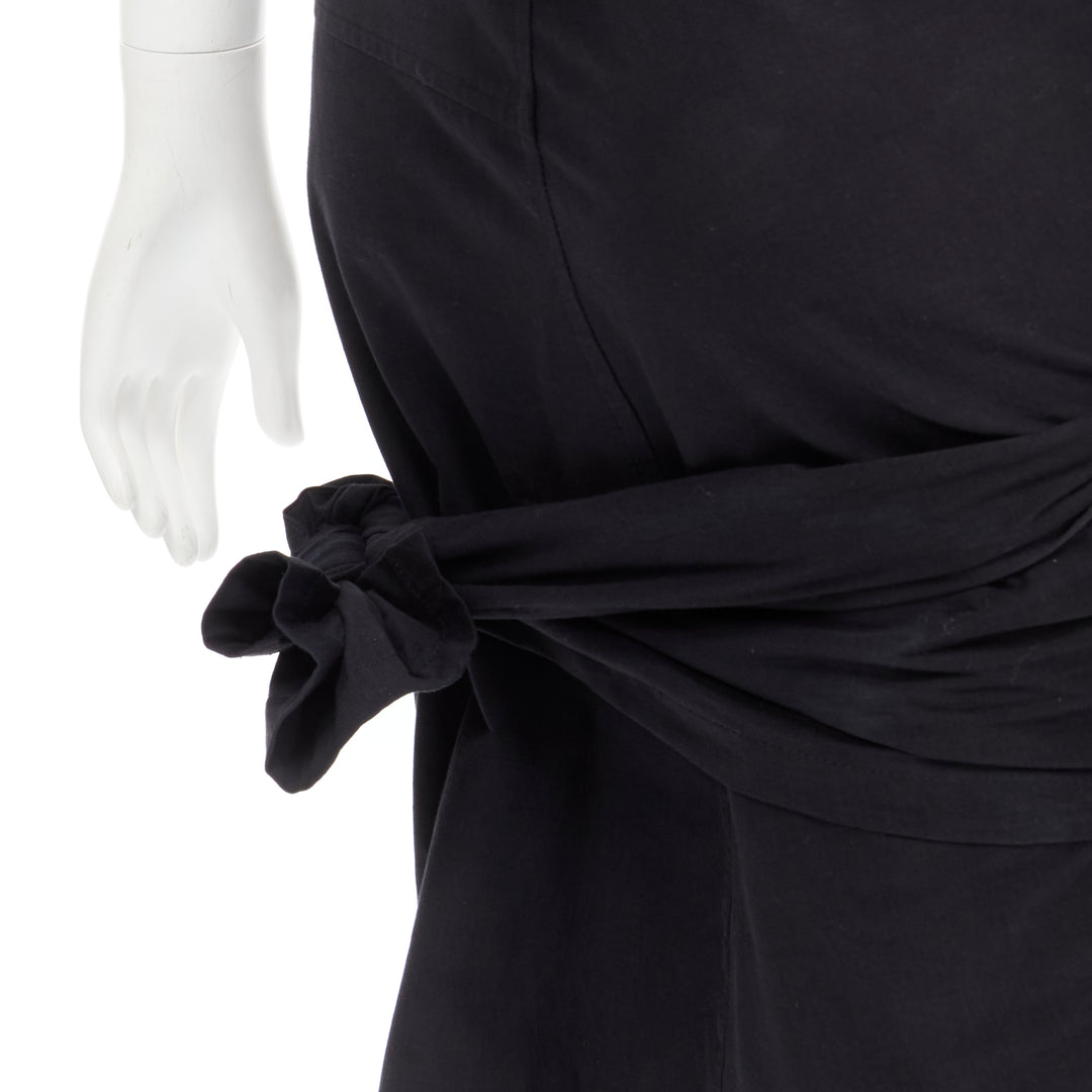 COMME DES GARCONS 1980's Vintage black cotton panelled wrap tie obi skirt M