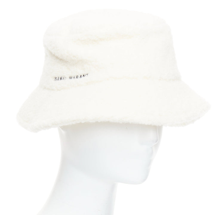 ISABEL MARANT Denji ecru alpaca virgin wool blend teddy logo bucket hat