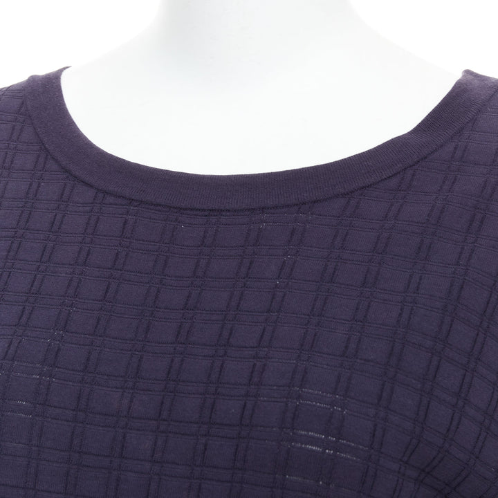 CHANEL navy cotton grid knit gold CC button 2 pocket mini dress FR36 S
