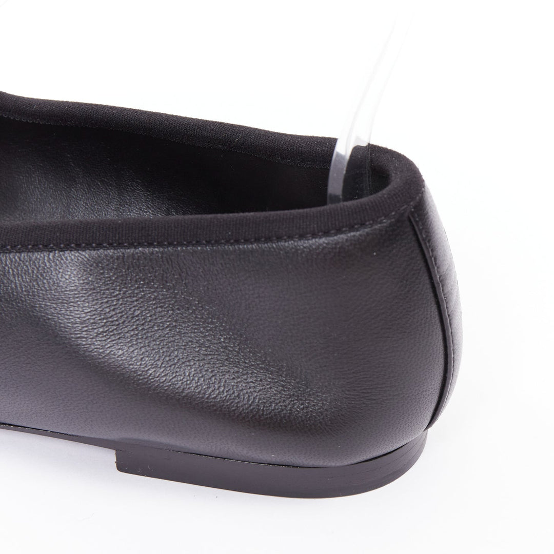 CHANEL 2024 black soft lambskin leather stitched CC cap toe mary jane flats EU39
