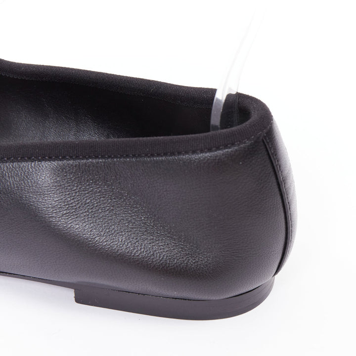 CHANEL 2024 black soft lambskin leather stitched CC cap toe mary jane flats EU39