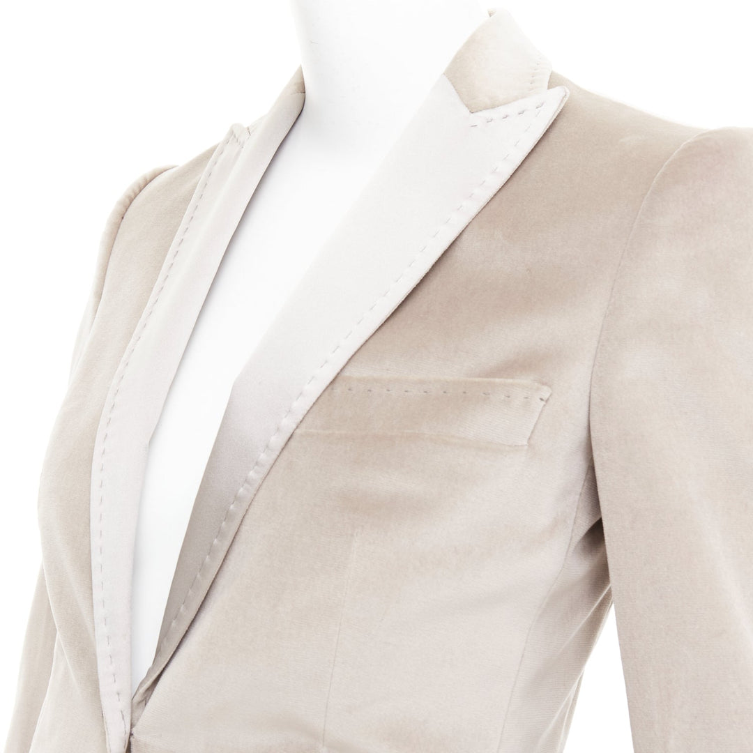 DOLCE GABBANA beige velvet satin peak lapel cropped tux blazer IT36 XXS