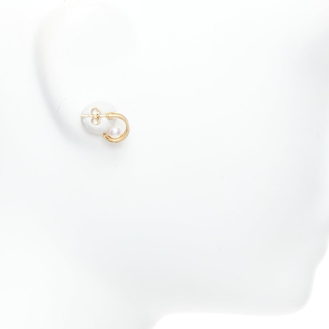 MIKIMOTO 18K yellow gold Akoya Pearl double hoop pin earring Pair