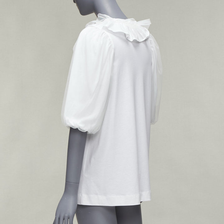 SIMONE ROCHA white cotton ruffle collar puff tulle sleeve long tshirt XS