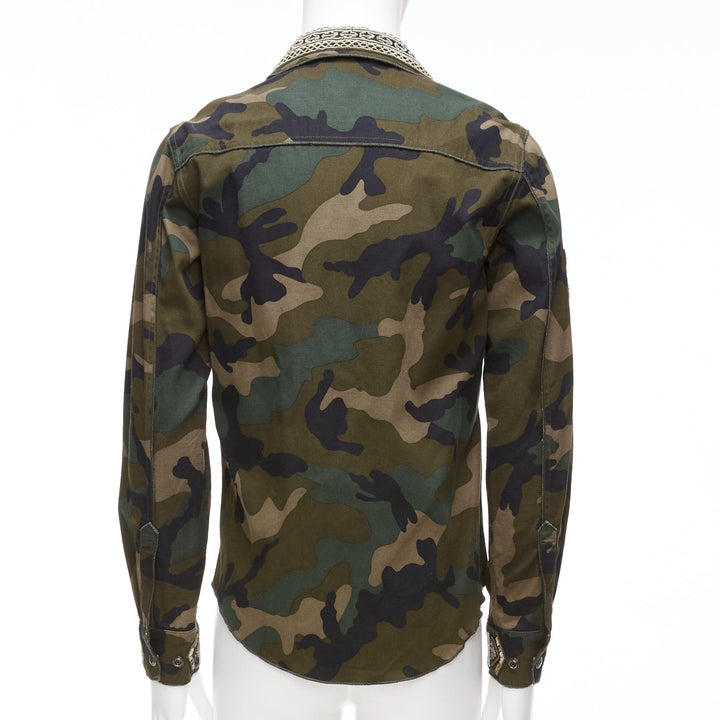 VALENTINO green camouflage bead applique military overshirt IT46 S