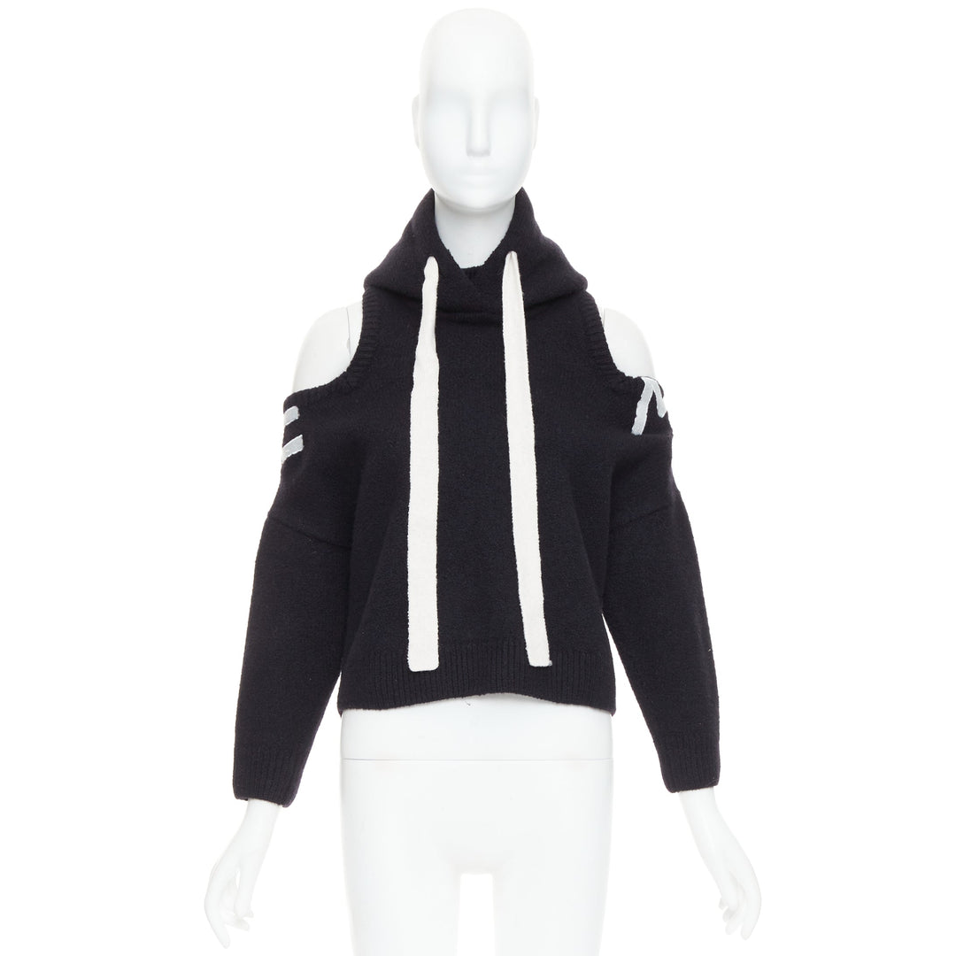 MONSE 2021 black extrafine merino wool grey logo cut out deconstructed hoodie S