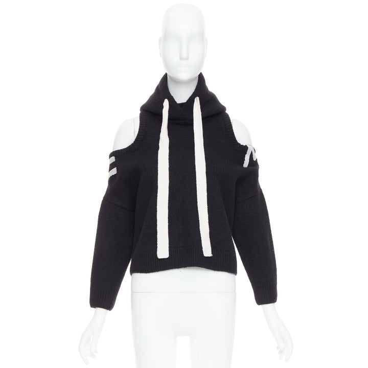 MONSE 2021 black extrafine merino wool grey logo cut out deconstructed hoodie S