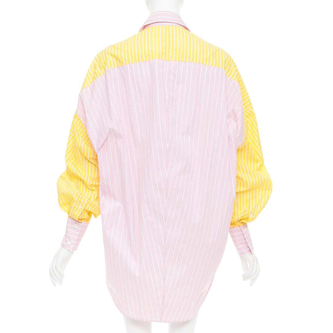 OLD CELINE Phoebe Philo pink yellow striped colorblocked button-up shirt FR36 S