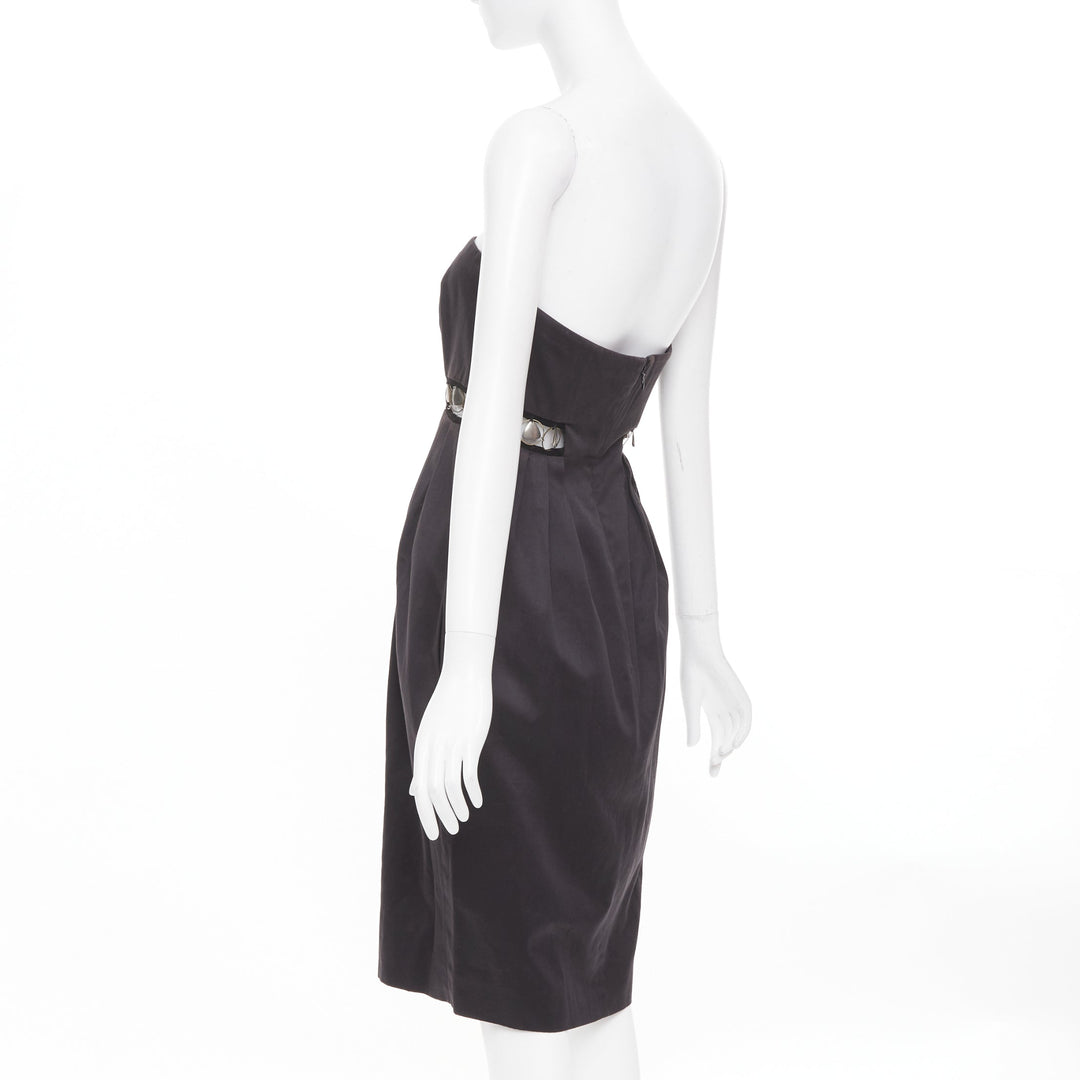 CHLOE 2011 aged chain embellishments pleated cut out strapless dress FR36 S