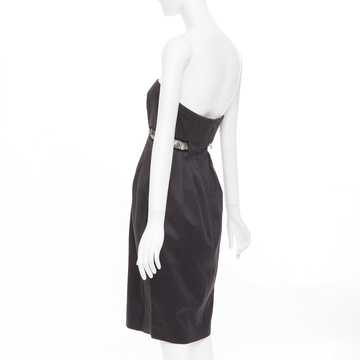 CHLOE 2011 aged chain embellishments pleated cut out strapless dress FR36 S