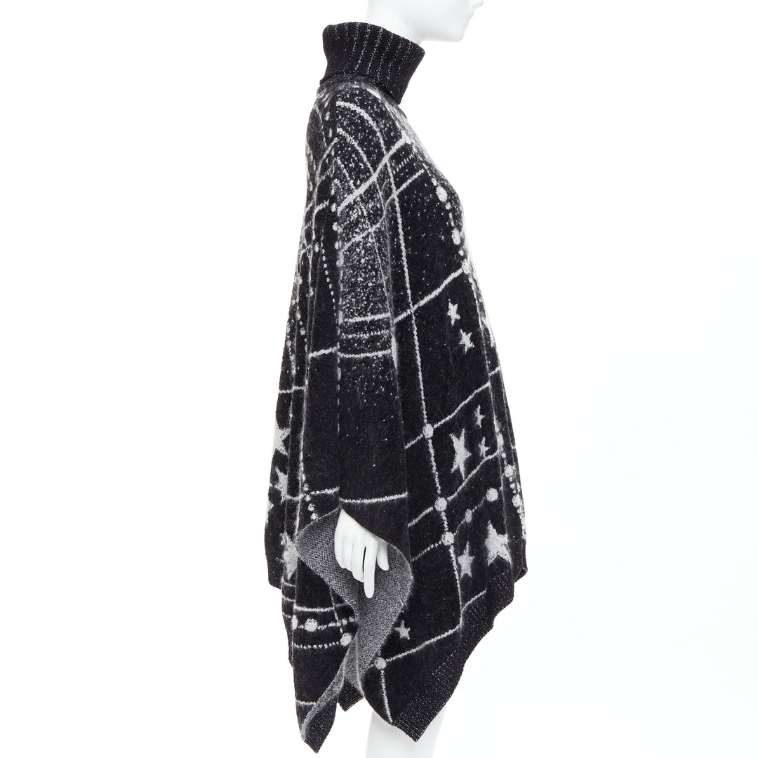 SAINT LAURENT 2018 Constellation black white astrology intarsia poncho cape S