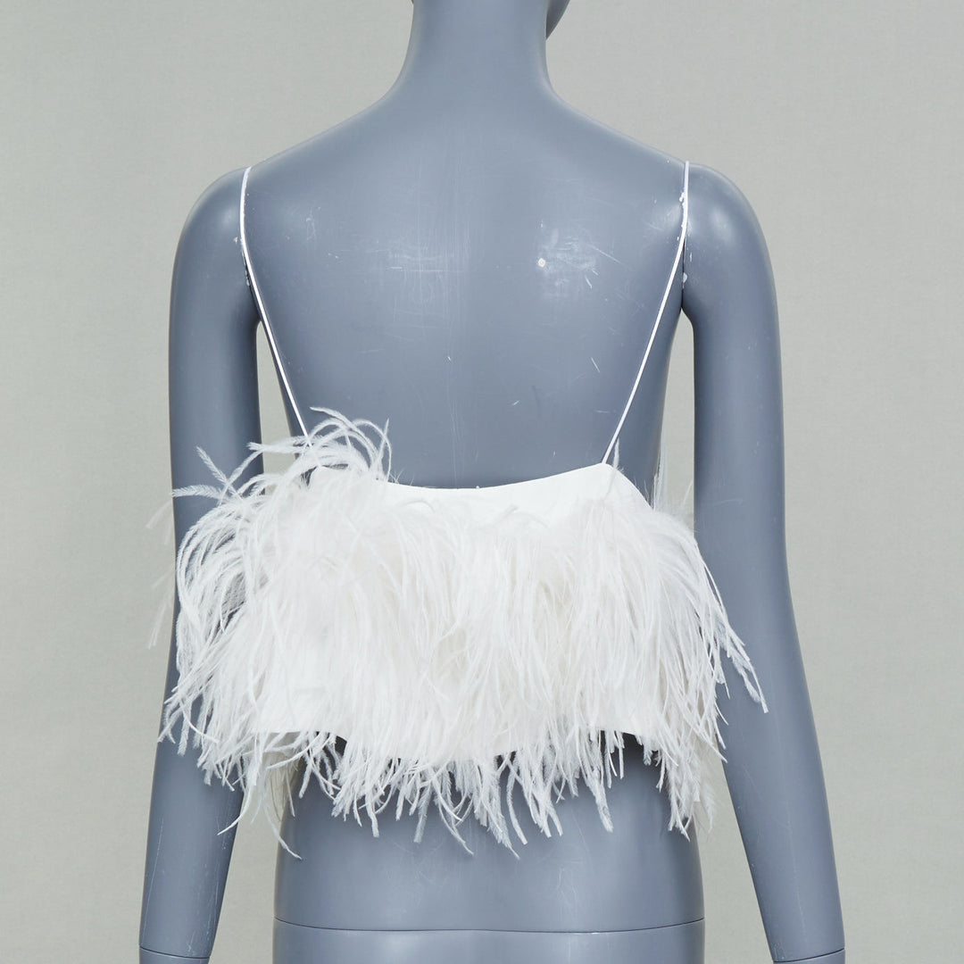 16ARLINGTON Poppy white crepe ostrich feather trim camisole evening top UK8 S