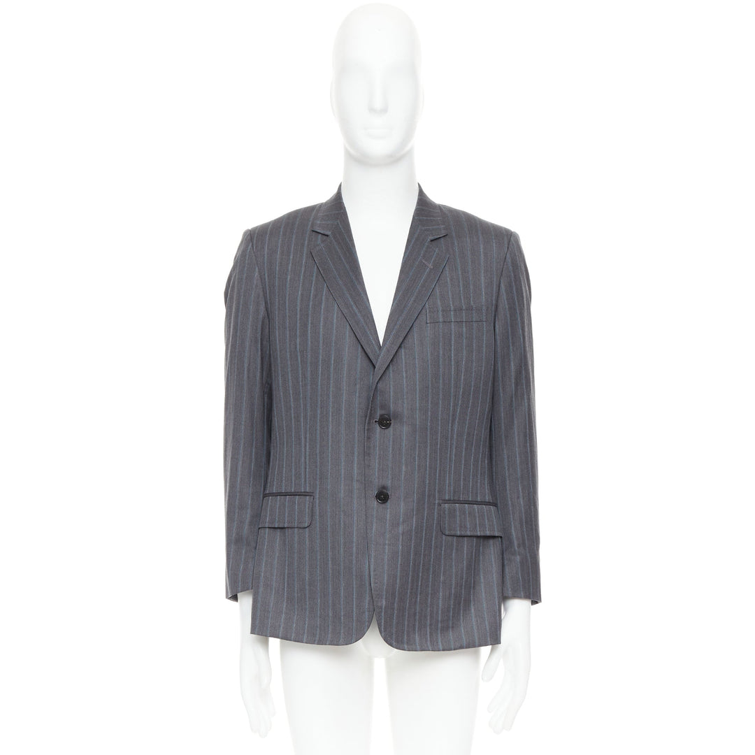 GUCCI Vintage grey blue wool cashmere pinstripe blazer IT52 XL