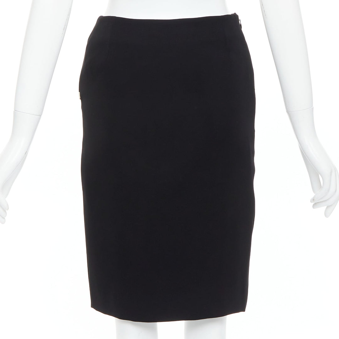 LANVIN 2017 Cady black cream trim front slit high waist pencil skirt FR34 XS