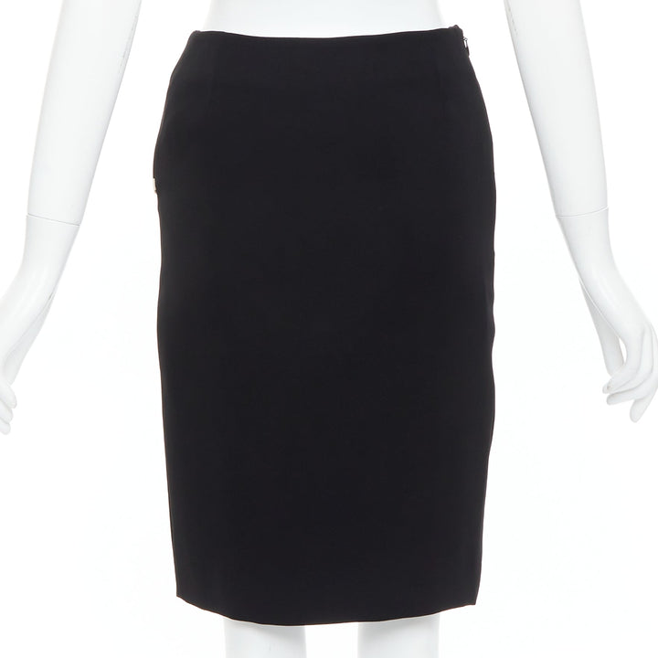 LANVIN 2017 Cady black cream trim front slit high waist pencil skirt FR34 XS