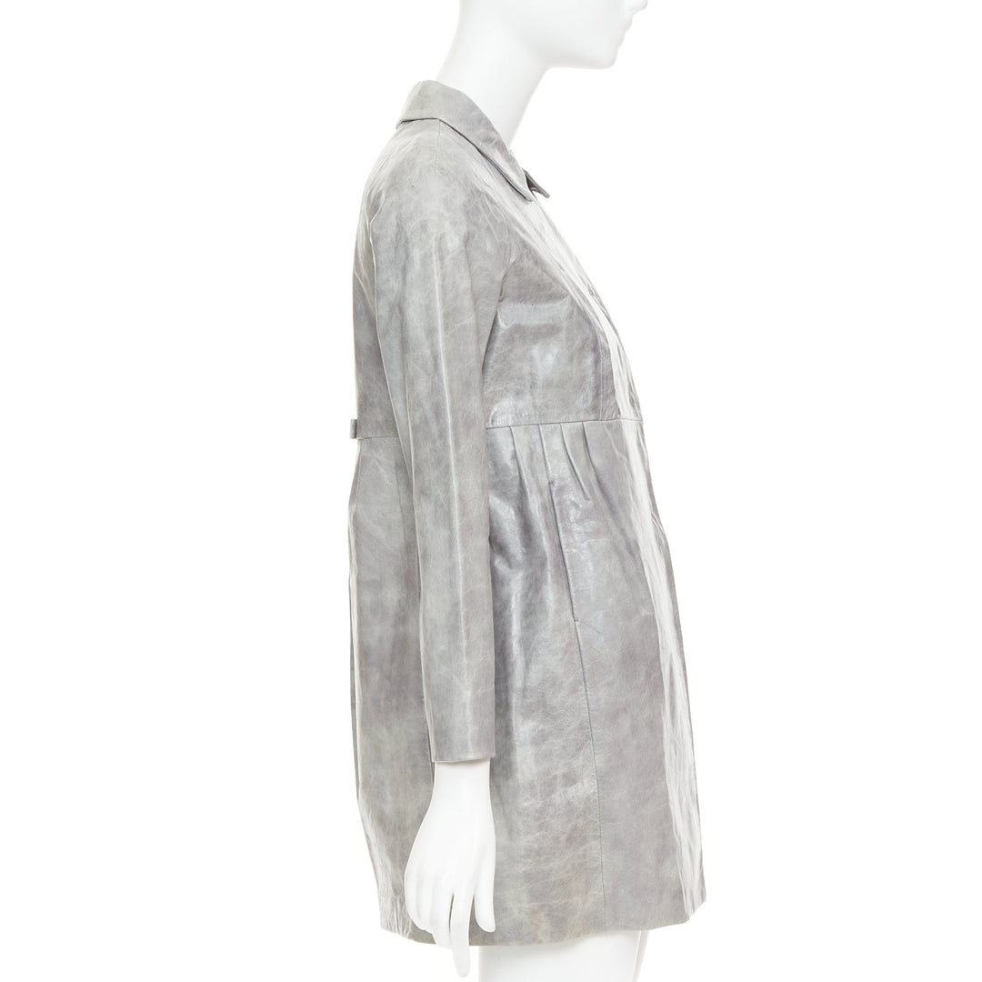 MIU MIU 2007 grey crackled lambskin leather A-line long coat IT38 XS