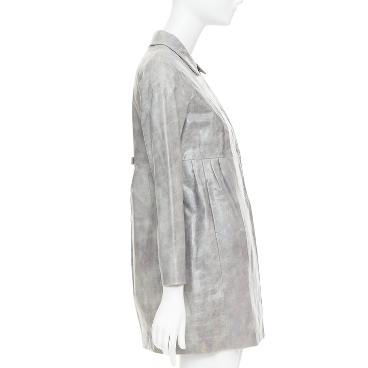 MIU MIU 2007 grey crackled lambskin leather A-line long coat IT38 XS