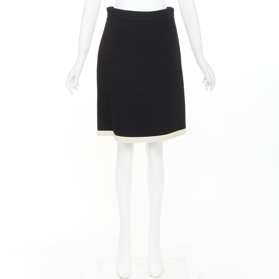 GUCCI 2017 black wool crepe cream trim hem A-line knee skirt IT40 S