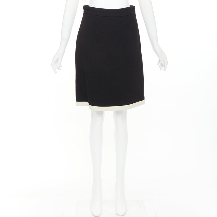 GUCCI 2017 black wool crepe cream trim hem A-line knee skirt IT40 S
