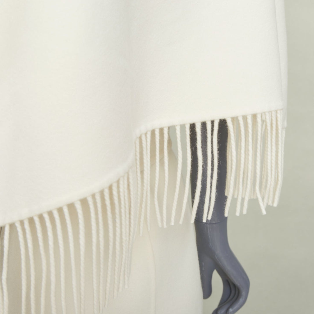 ERMES ivory 100% double face cashmere open cap sleeve belted robe coat FR36 S