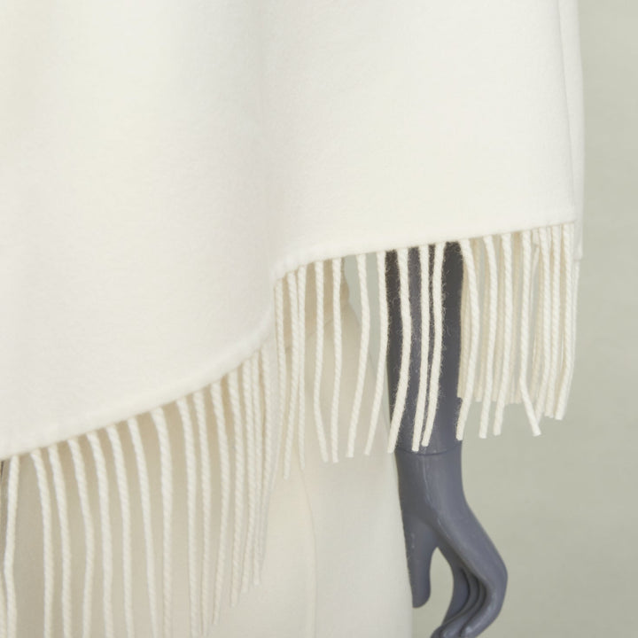 ERMES ivory 100% double face cashmere open cap sleeve belted robe coat FR36 S