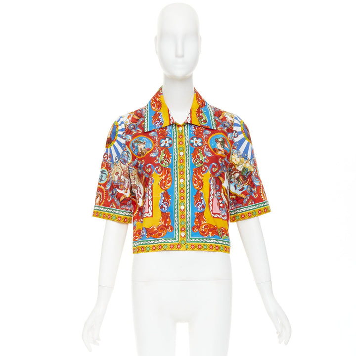 DOLCE GABBANA 2016 Carretto Siciliano cotton rolled sleeves crop shirt IT44 L