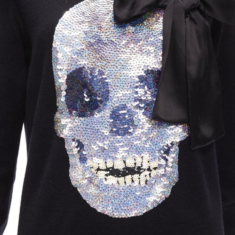 MARKUS LUPFER black holographic silver skull bow sweater S