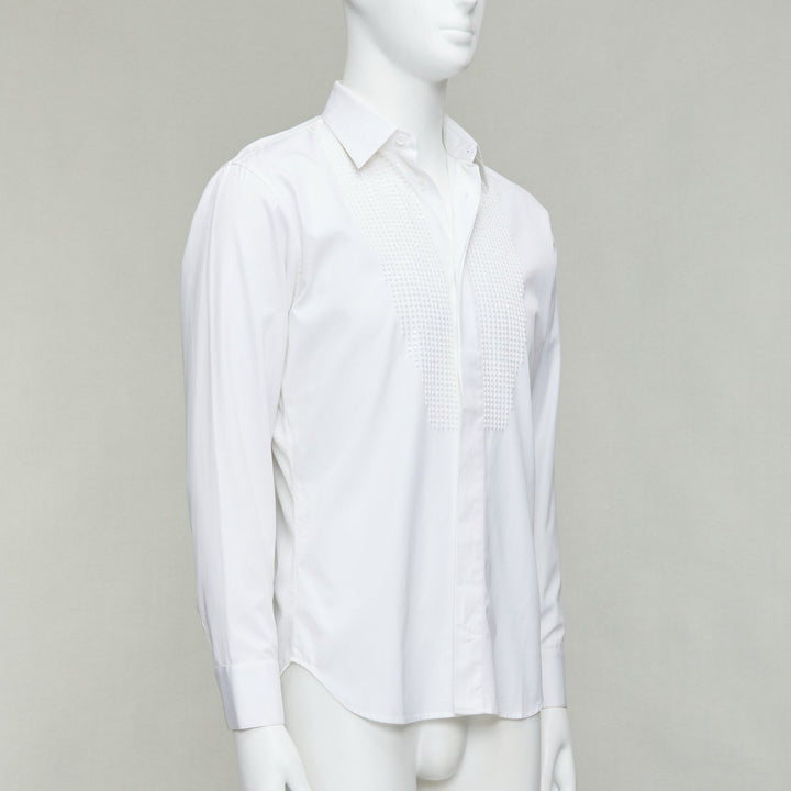 DIOR HOMME white cotton sequin applique front darted back shirt EU38 S