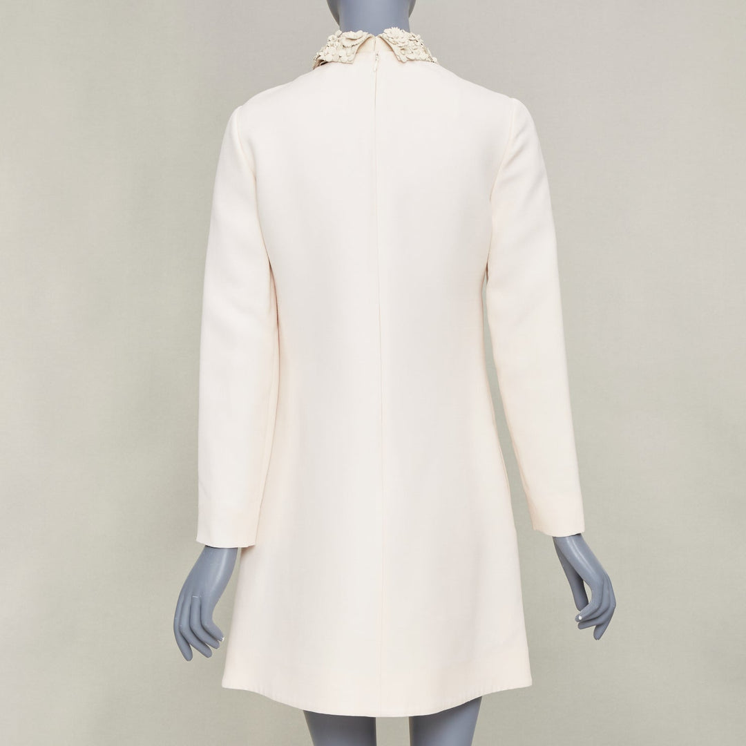 VALENTINO 2014 Bridal Crepe Couture leather petal collar ivory dress IT40 S
