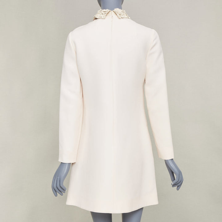 VALENTINO 2014 Bridal Crepe Couture leather petal collar ivory dress IT40 S