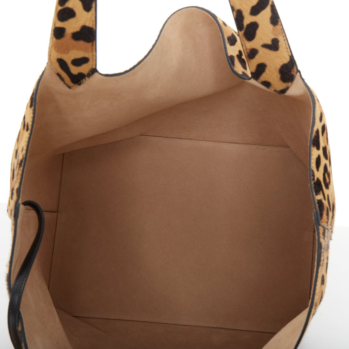 ALAIA 2025 Le Cabas Brun Sepia leopard print calf hair large open top tote bag
