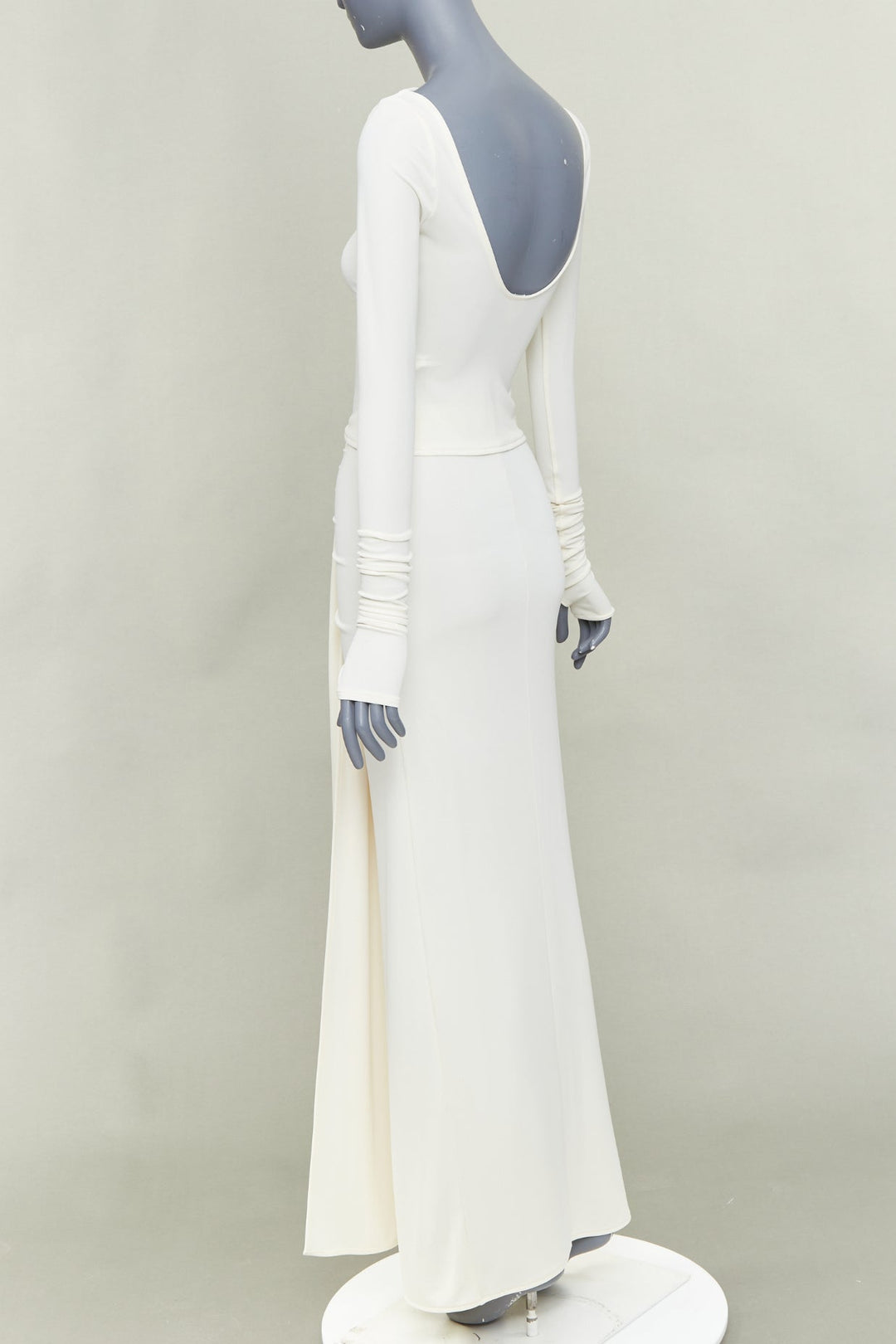 HELSA 2023 ivory matte jersey boatneck backless top draped wrap skirt set XS