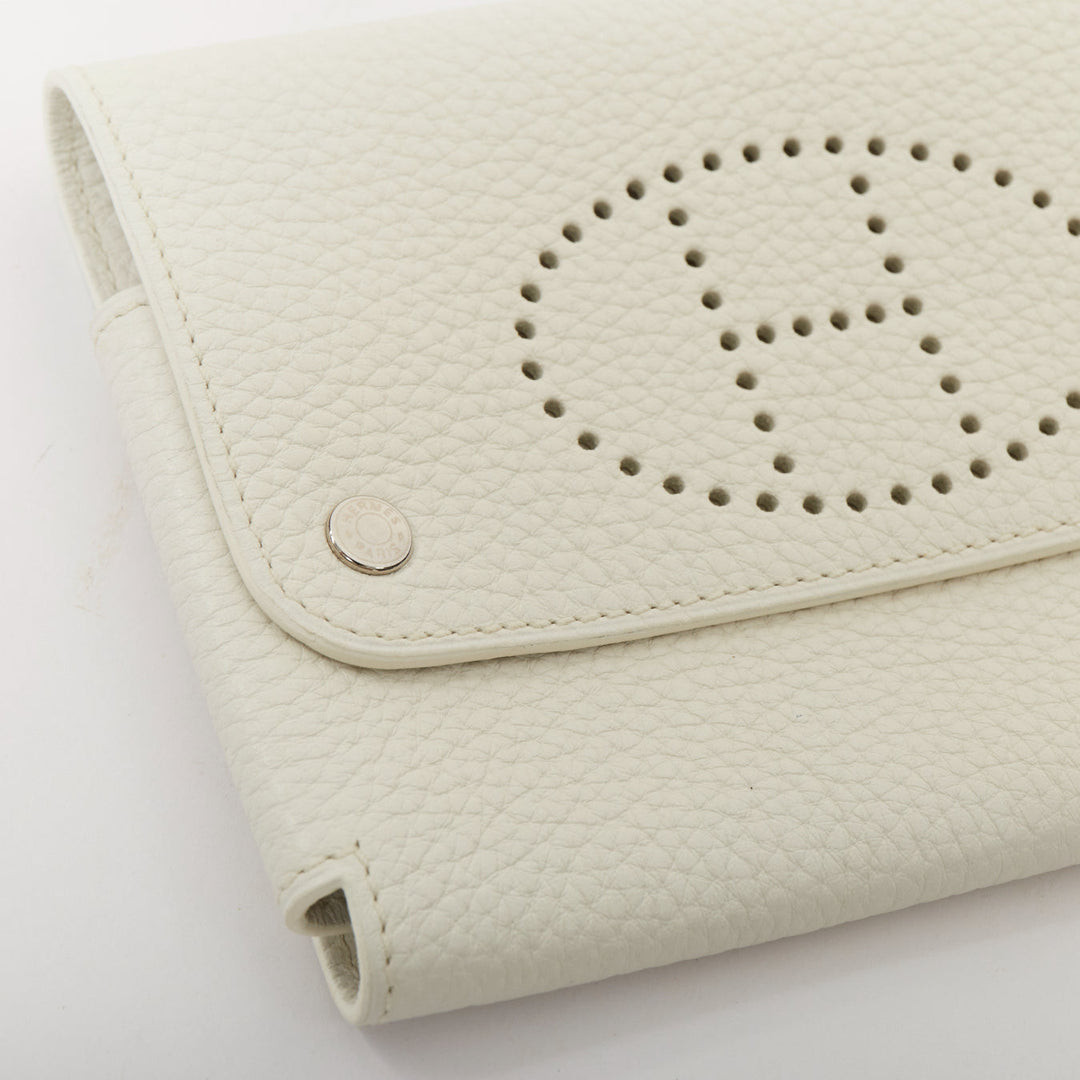 HERMES Mises et Relances white Clemence leather perforated H playing card holder