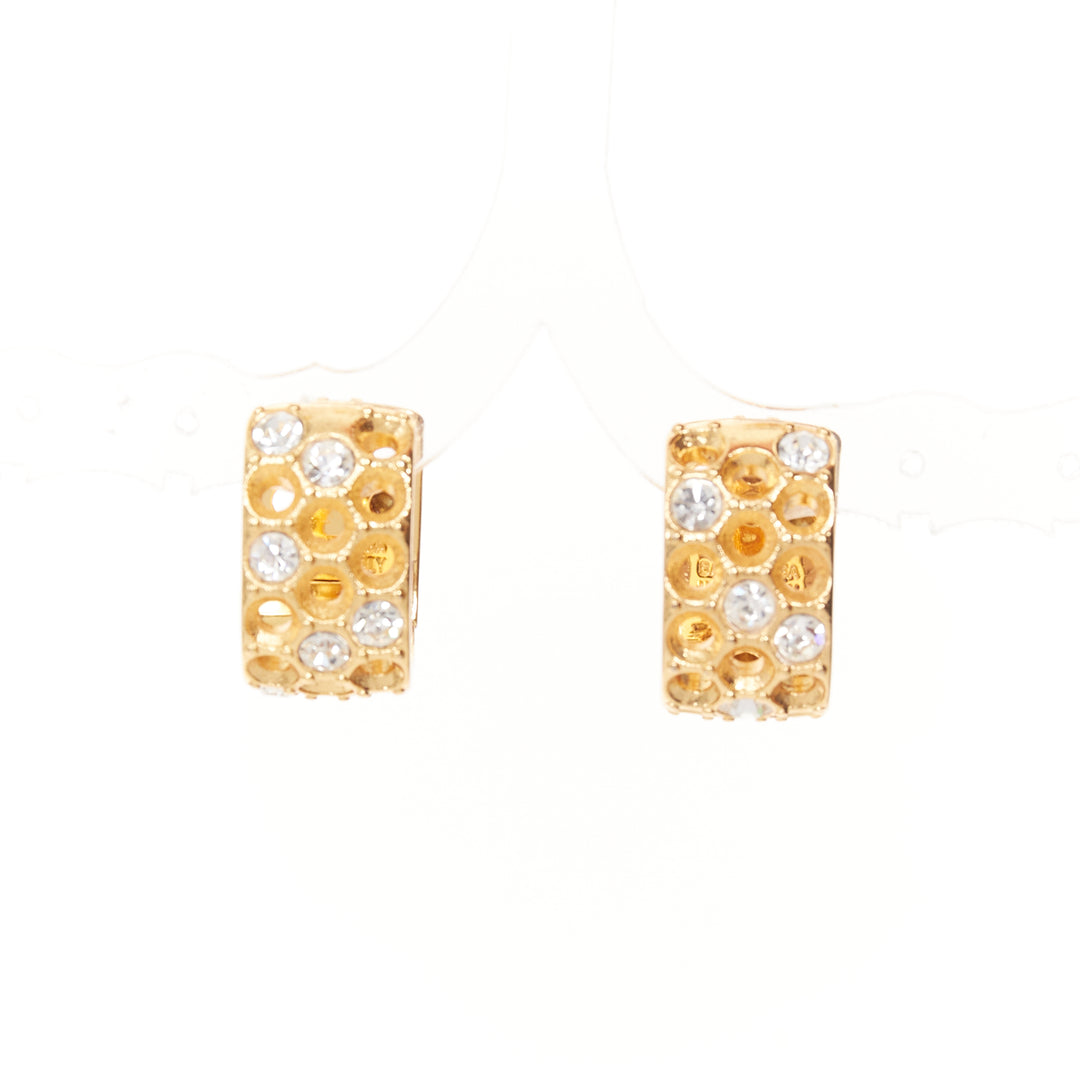 BALENCIAGA 2021 Demna gold tone logo crystals chunky U shape hoop earrings