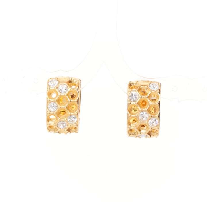 BALENCIAGA 2021 Demna gold tone logo crystals chunky U shape hoop earrings