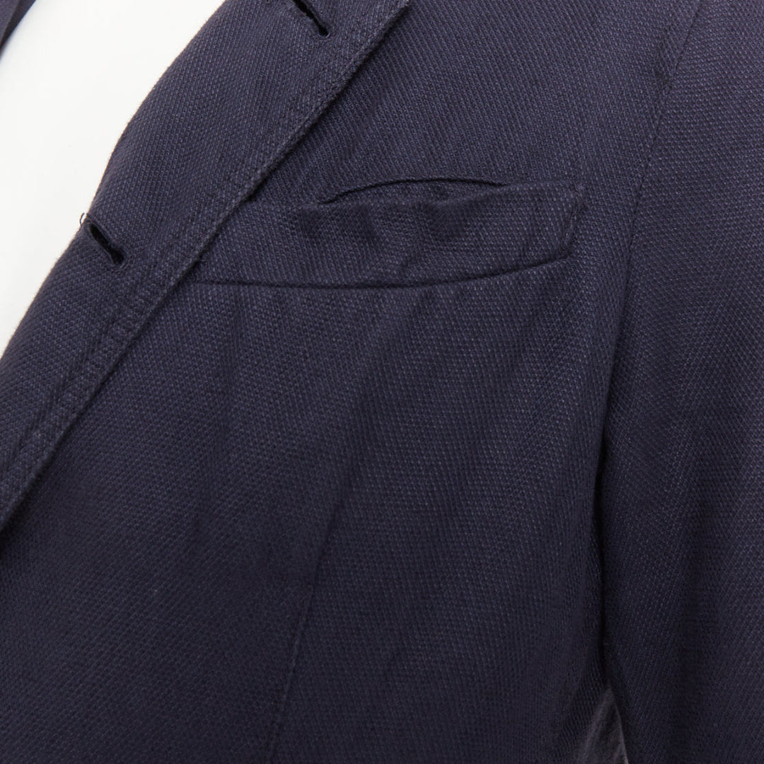 GIORGIO ARMANI navy linen cotton pique flap pockets relaxed blazer IT46 S