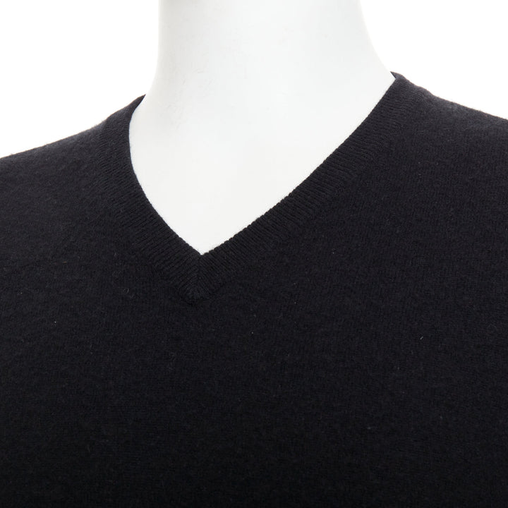 HERMES 100% cashmere black V-neck minimal classic sweater XL
