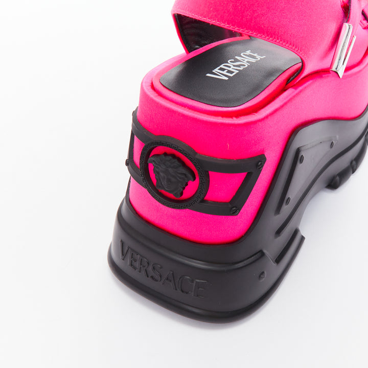 new VERSACE Anthem 120 Tropical Pink fuschia satin platform chunky sandals EU38