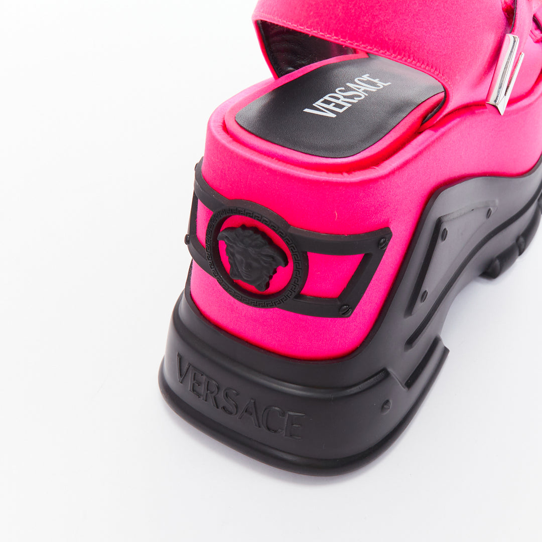 new VERSACE Anthem 120 Tropical Pink fuschia satin platform chunky sandals EU38