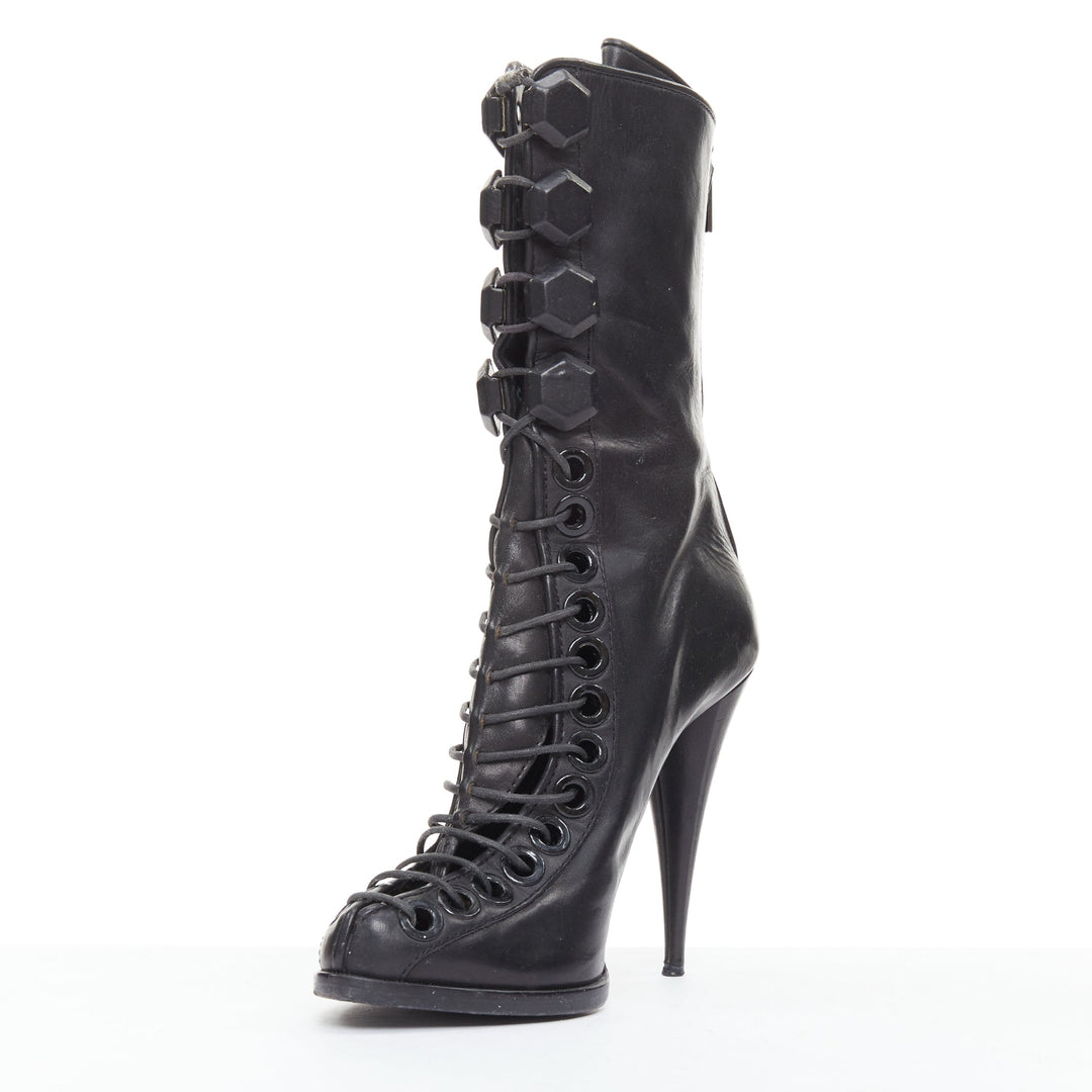 GIVENCHY Runway black corset laced up gladiator ankle boots EU40
