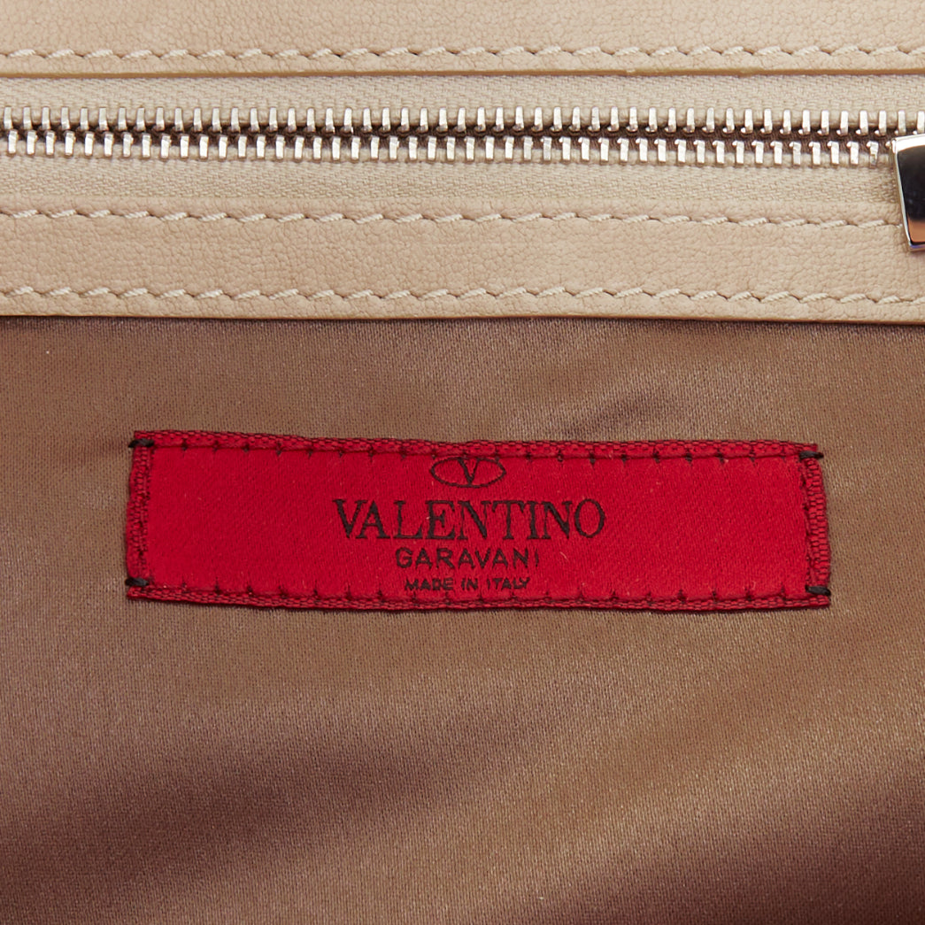VALENTINO taupe leather crinkled petal rose applique flap crossbody bag