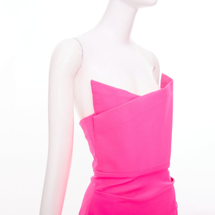 ROLAND MOURET 2023 pink silk wool asymmetric strapless fold cocktail dress UK8 S