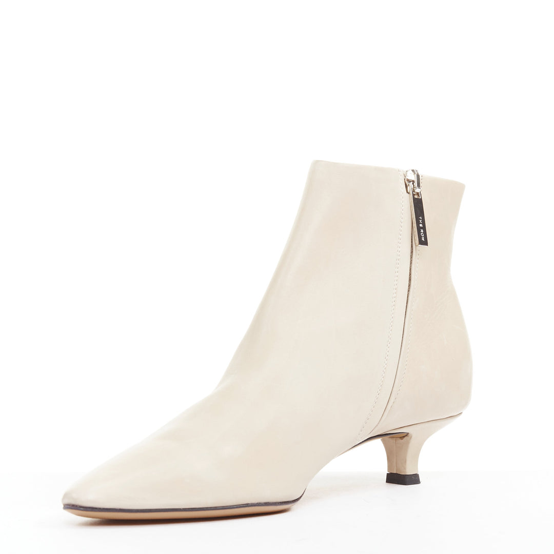 THE ROW Coco cream coal soft calfskin ankle kitten heel ankle boots EU37