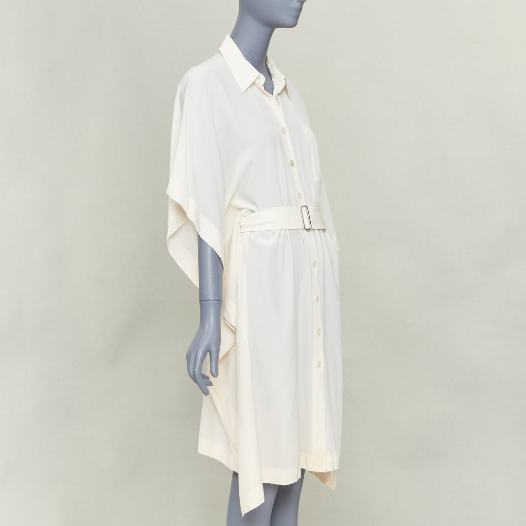 HERMES ivory silk kimono kaften sleeves belted shirt dress FR40 S