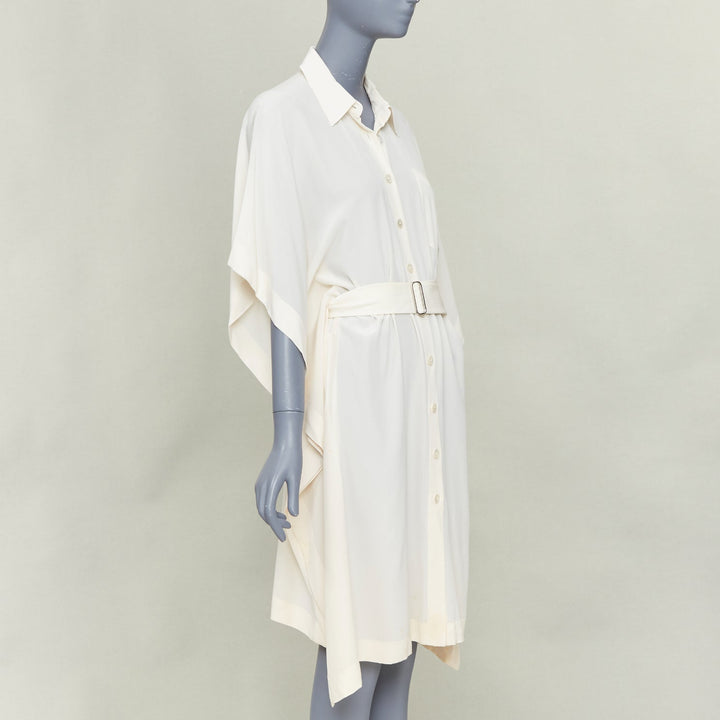 HERMES ivory silk kimono kaften sleeves belted shirt dress FR40 S
