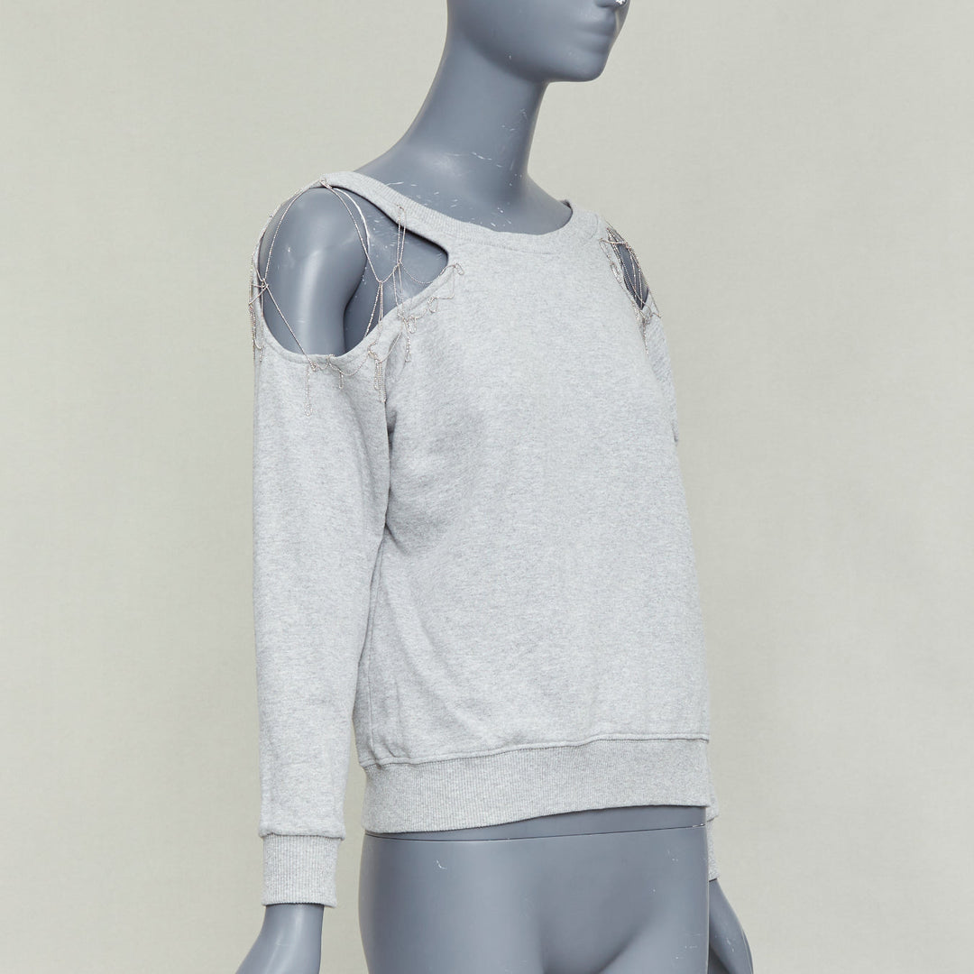 SAINT LAURENT 2013 Hedi Slimane grey silver chain cold shoulder sweater XS