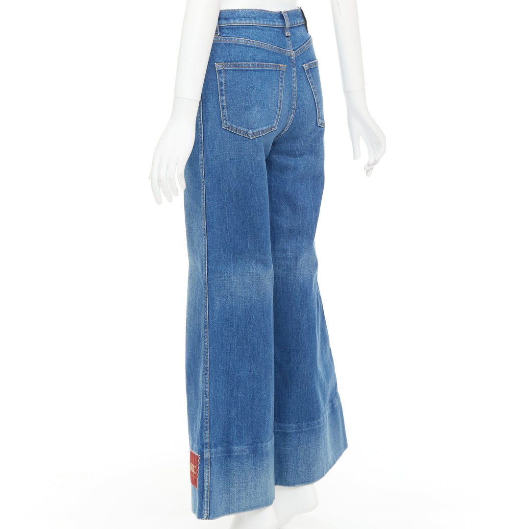 GUCCI Alessandro Michele 2021 red logo blue denim flared jeans 25"