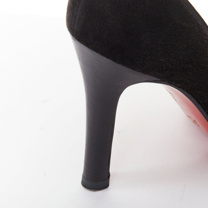 CHRISTIAN LOUBOUTIN black veau velours suede grosgrain round toe pumps EU36